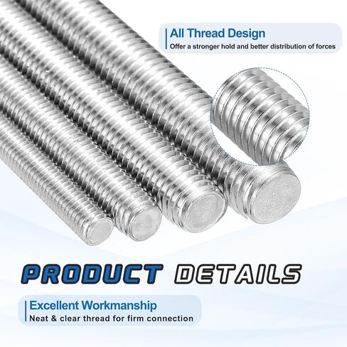 MECCANIXITY 4Pack M8x100mm قضيب ملولب بالكامل، 316 الفولاذ المقاوم للصدأ اليد اليمنى جميع مسامير اللولب لتثبيت الأثاث، درجة 1.25 مم in Kuwait