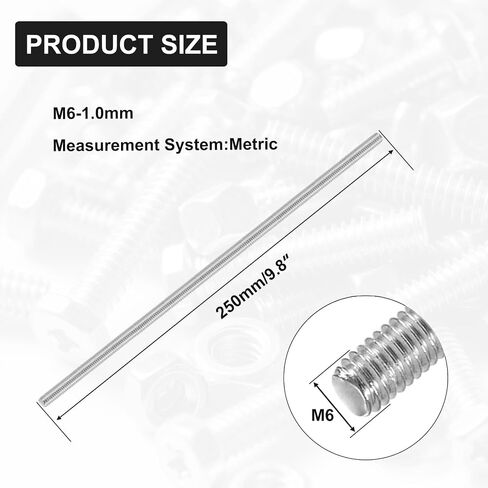 M6 Threaded Rods 250mm M6-1.0 Fully Threaded Rod 304 Stainless Steel Right-Hand Screw Rods for Lawn Mower Carburetor, Mechanical Fastening M6x1.0 Bolt Applications (5PCS) in Kuwait