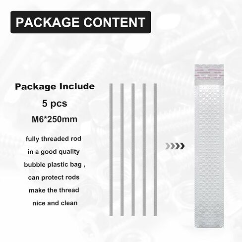 M6 Threaded Rods 250mm M6-1.0 Fully Threaded Rod 304 Stainless Steel Right-Hand Screw Rods for Lawn Mower Carburetor, Mechanical Fastening M6x1.0 Bolt Applications (5PCS) in Kuwait