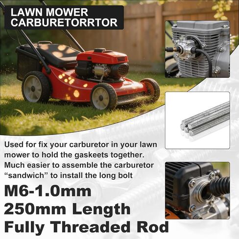 M6 Threaded Rods 250mm M6-1.0 Fully Threaded Rod 304 Stainless Steel Right-Hand Screw Rods for Lawn Mower Carburetor, Mechanical Fastening M6x1.0 Bolt Applications (5PCS) in Kuwait