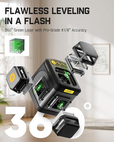 Fanttik D12 Ace Laser Level 360 ذاتي التسوية مع حامل ثلاثي الأبعاد 43.2 بوصة، ليزر أخضر متقاطع ثلاثي الأبعاد قابل لإعادة الشحن 3 × 360 درجة، سهل الاستخدام للبناء وتعليق الصور in Kuwait