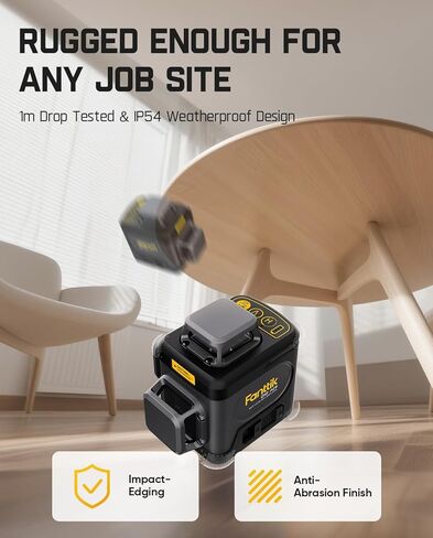 Fanttik D12 Ace Laser Level 360 ذاتي التسوية مع حامل ثلاثي الأبعاد 43.2 بوصة، ليزر أخضر متقاطع ثلاثي الأبعاد قابل لإعادة الشحن 3 × 360 درجة، سهل الاستخدام للبناء وتعليق الصور in Kuwait