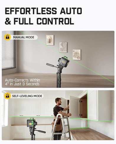 Fanttik D12 Ace Laser Level 360 ذاتي التسوية مع حامل ثلاثي الأبعاد 43.2 بوصة، ليزر أخضر متقاطع ثلاثي الأبعاد قابل لإعادة الشحن 3 × 360 درجة، سهل الاستخدام للبناء وتعليق الصور in Kuwait