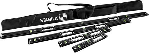 STABILA Dark Shadow Level set 196-2, 72 inch (183 cm), 48 inch (122 cm), 24 inch (61 cm), 16 inch (40 cm), and carrying case, Cat. Number 37400 in Kuwait