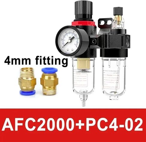 AFC2000 Filter for Compressor Oil Water Separator Regulator Trap Filter Airbrush G1/4 Air Pressure Reducing Valve(AFC w (PC4-02x2)) in Kuwait