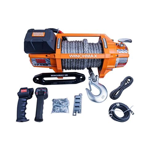 WINCHMAX 17,500lb Original Orange 12v Electric Winch, 20M (65ft) x 13mm Multi-Strand Synthetic Rope. Twin Wireless Remote Control. in Kuwait