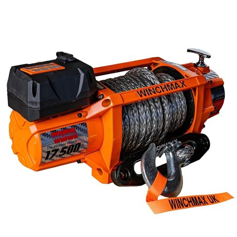 WINCHMAX 17,500lb Original Orange 12v Electric Winch, 20M (65ft) x 13mm Multi-Strand Synthetic Rope. Twin Wireless Remote Control. in Kuwait