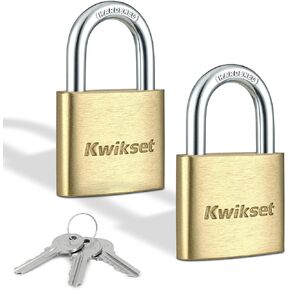 قفل نحاسي من Kwikset مع تكبل فولاذي مقوى، خزانة داخلية وخارجية وقفل تخزين، هيكل 1-9/16 بوصة، تكبل 7/8 بوصة، عبوتان بمفتاح على حد سواء، نحاس in Kuwait