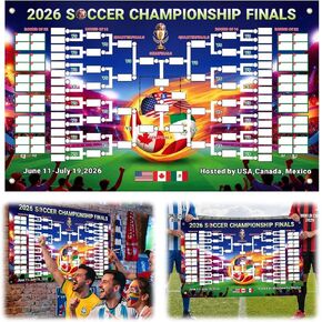 ملصق Bllavie 2026 World Soccer Tournament قابل للملء، جدول صناديق نتائج المباريات للكتابة، مخطط جداري مقاوم للماء من PVC لمحبي كرة القدم يتنبأون بالبطل in Kuwait