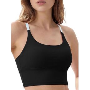 Longline Sports Bra for Women, Two Tone Medium Support Criss Cross Back Padded Yoga Bra Workout Crop Tank Top in Kuwait