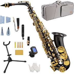 STRICH Bb Tenor Saxophone for Student Beginner, Brass Tenor Sax Kit with Hard Case Stand Neck Strap Mouthpiece and Reeds for Band School, STS-130G, Gold in Kuwait