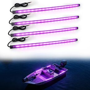 12V Marine Boat UV Black Light LED Lights Strip, IP67 Waterproof UV LED Strip for Boat Interior Lights, Flexible Adhesive Lighting for Pontoon Kayak Jon Boat (4 Pcs UV) in Kuwait
