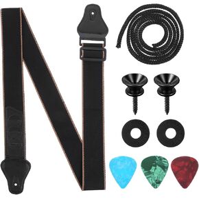 Ukulele Strap Adult, Guitar Strap, Ukulele Straps with Locks and Picks, Adjustable Cotton Bass Electric Acoustic Accessories, Black in Kuwait