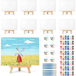 8 Pack 8x10 in Canvas Boards for Painting,Canvas for Painting with 9.5" Easel, Art Canvas Painting Kit with 10 Brushes & 2 Paint Tray for Kids Teenagers Acrylic Pouring Oil Water Color Gift… in Saudi Arabia