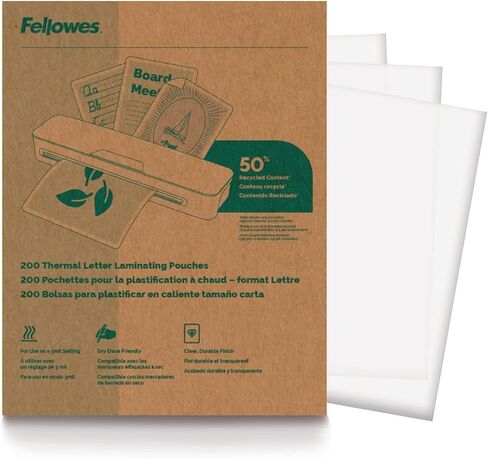 Thermal Recycled Content Laminating Sheets, Letter Size Pouches, 9 x 11.5, 200 Pack, Clear, for Use on 3mil Setting (100145864) in Kuwait