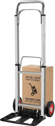 Folding Aluminum Hand Truck, 220 lbs Capacity, Heavy-Duty, Portable Collapsible Dolly with 6-Inch Rubber Wheels, for Moving, Office, Travel, and Home Appliances (Silver) in Kuwait
