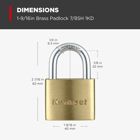 قفل نحاسي من Kwikset مع تكبل فولاذي مقوى، خزانة داخلية وخارجية وقفل تخزين، هيكل 1-9/16 بوصة، تكبل 7/8 بوصة، عبوتان بمفتاح على حد سواء، نحاس in Kuwait