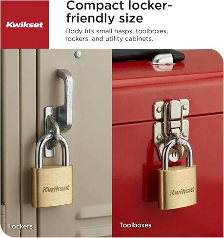 قفل نحاسي من Kwikset مع تكبل فولاذي مقوى، خزانة داخلية وخارجية وقفل تخزين، هيكل 1-9/16 بوصة، تكبل 7/8 بوصة، عبوتان بمفتاح على حد سواء، نحاس in Kuwait