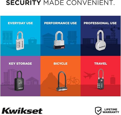 قفل نحاسي من Kwikset مع تكبل فولاذي مقوى، خزانة داخلية وخارجية وقفل تخزين، هيكل 1-9/16 بوصة، تكبل 7/8 بوصة، عبوتان بمفتاح على حد سواء، نحاس in Kuwait