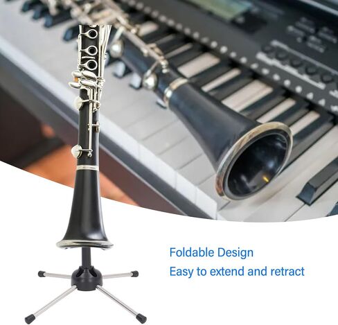 Clarinet Stand Foldable Compact Lightweight Adjustable Support for Wind Instruments Like Clarinet Oboe and Flute Black Silver in Kuwait