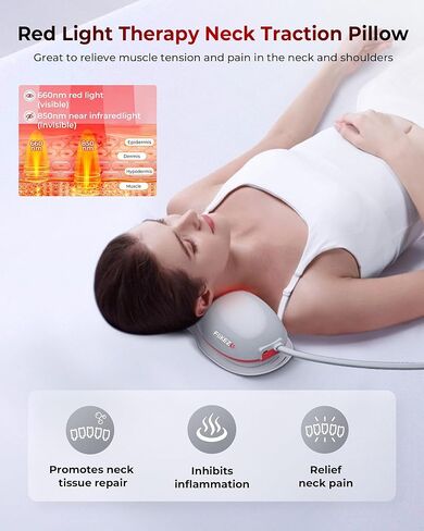 FliKEZE Heated Neck Stretcher with Red Light, Wireless Massager Pillow | 660nm/850nm Red Light, 3 Heat Levels & 5 Massage Modes, Ergonomic Design for Home Office Use to Relieve Neck Pain, Grey in Kuwait