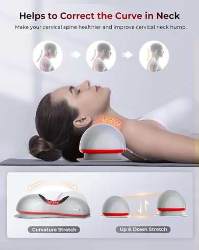 FliKEZE Heated Neck Stretcher with Red Light, Wireless Massager Pillow | 660nm/850nm Red Light, 3 Heat Levels & 5 Massage Modes, Ergonomic Design for Home Office Use to Relieve Neck Pain, Grey in Kuwait