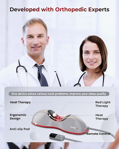 FliKEZE Heated Neck Stretcher with Red Light, Wireless Massager Pillow | 660nm/850nm Red Light, 3 Heat Levels & 5 Massage Modes, Ergonomic Design for Home Office Use to Relieve Neck Pain, Grey in Kuwait
