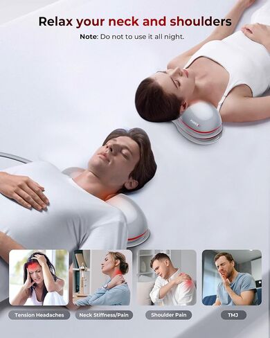 FliKEZE Heated Neck Stretcher with Red Light, Wireless Massager Pillow | 660nm/850nm Red Light, 3 Heat Levels & 5 Massage Modes, Ergonomic Design for Home Office Use to Relieve Neck Pain, Grey in Kuwait
