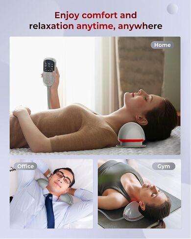 FliKEZE Heated Neck Stretcher with Red Light, Wireless Massager Pillow | 660nm/850nm Red Light, 3 Heat Levels & 5 Massage Modes, Ergonomic Design for Home Office Use to Relieve Neck Pain, Grey in Kuwait