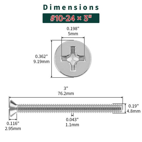 #10-24 x 3 Flat Head Machine Screws (25 pcs), 18-8 (304) Stainless Steel, Phillips Drive Flat Head Machine Screws, Bright Finish, Fayeploo (with Phillips Driver Bit) in Kuwait