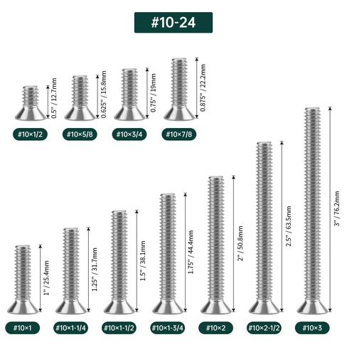 #10-24 x 3 Flat Head Machine Screws (25 pcs), 18-8 (304) Stainless Steel, Phillips Drive Flat Head Machine Screws, Bright Finish, Fayeploo (with Phillips Driver Bit) in Kuwait