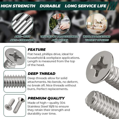 #10-24 x 3 Flat Head Machine Screws (25 pcs), 18-8 (304) Stainless Steel, Phillips Drive Flat Head Machine Screws, Bright Finish, Fayeploo (with Phillips Driver Bit) in Kuwait