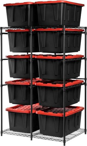 CleverMade Double Tote Tower 10-Bin Organizer Rack for 27 Gallon Storage Totes, Heavy-Duty Garage Storage Shelving Unit, Vertical Bin Rack for Pantry, Laundry Room & Shed, Black in Kuwait