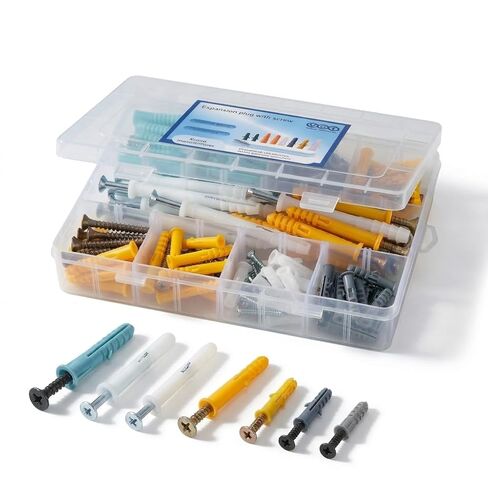 200Pcs Drywall Anchors and Screws Assortment Kit, 10 Sizes Plastic Wall Anchors with Carbon Steel Screws Heavy Duty Wall Hanging Kit for Frame Art Decor, Concrete & Drywall in Kuwait