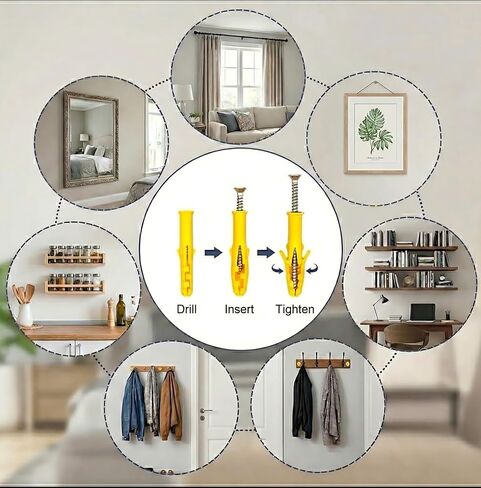 200Pcs Drywall Anchors and Screws Assortment Kit, 10 Sizes Plastic Wall Anchors with Carbon Steel Screws Heavy Duty Wall Hanging Kit for Frame Art Decor, Concrete & Drywall in Kuwait