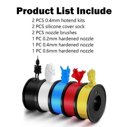 2PK 0.4 مم طارد سيراميك Hotend خالي من الانسداد لـ Elegoo Centauri Carbon/CC | نهاية ساخنة معدنية بالكامل مقاومة للحرارة حتى 320 درجة مئوية، مع مجموعة فوهات من الفولاذ المقوى 0.2/0.4/0.6 مم، قطعتان من غطاء السيليكون وفرشاة فوهة مكونة من قطعتين in Kuwait