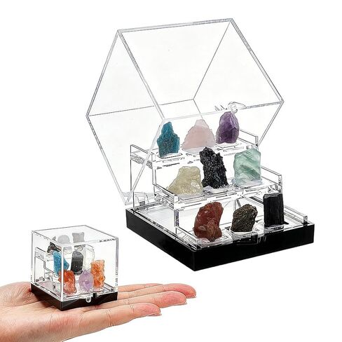 NBEADS 1 Set Natural Gemstone Collection Gift Box, 1.34x1.46x1.38 Inch Square Acrylic Tiered Display Case, Rare Mineral Specimens for Mineral Enthusiasts,Geography Enthusiast Home Decor, Small in Kuwait