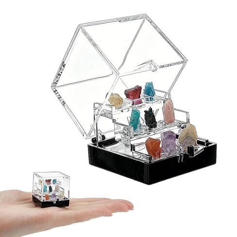 NBEADS 1 Set Natural Gemstone Collection Gift Box, 1.34x1.46x1.38 Inch Square Acrylic Tiered Display Case, Rare Mineral Specimens for Mineral Enthusiasts,Geography Enthusiast Home Decor, Small in Kuwait