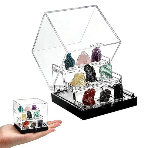 NBEADS 1 Set Natural Gemstone Collection Gift Box, 1.34x1.46x1.38 Inch Square Acrylic Tiered Display Case, Rare Mineral Specimens for Mineral Enthusiasts,Geography Enthusiast Home Decor, Small in Kuwait