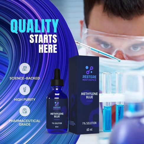 Methylene-Blue USP Grade, No Formaldehyde, High Purity Methylene Blue Drops, 1% Solution, Lab Tested Blue Methylene – 60mL (2 Pack) in Kuwait