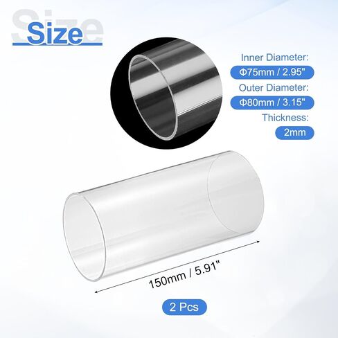 uxcell 2Pcs Clear Rigid Acrylic Pipe, 75mm(2.95") ID x 80mm(3.15") OD 6" Round Polycarbonate Tube Plastic Tubing for Plumbing, Lighting, Aquarium, DIY Projects in Kuwait