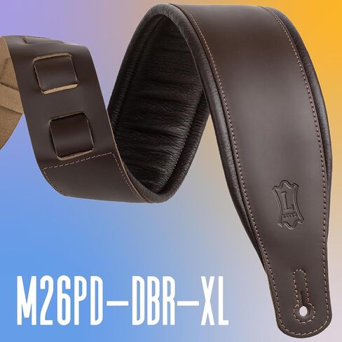 Levy's Leathers Best-Selling 3" Wide Amped Leather Series Extra Long Guitar Strap with Foam Padding, Dark Brown, (M26PD-DBR-XL) in Kuwait