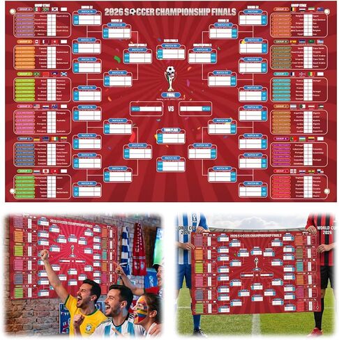 ملصق Bllavie 2026 World Soccer Tournament قابل للملء، جدول صناديق نتائج المباريات للكتابة، مخطط جداري مقاوم للماء من PVC لمحبي كرة القدم يتنبأون بالبطل in Kuwait