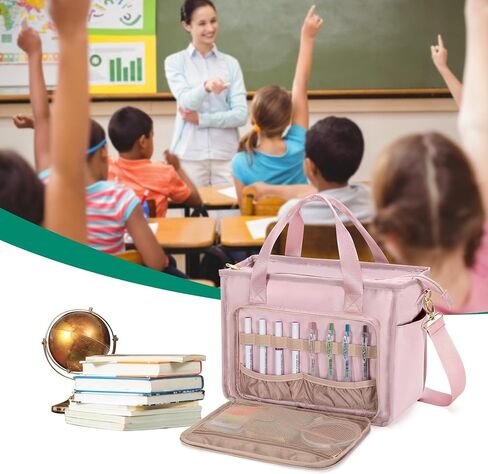 حقيبة حمل المعلم للنساء، حقيبة عمل مع جيب للكلية والمكتب، أسود in Kuwait