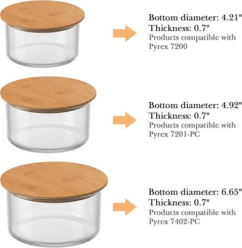 6 قطع من أغطية Linkidea الخشبية الدائرية البديلة مع حلقة سيليكون، متوافقة مع طراز Pyrex 7200، 7201-PC، 7402-PC، أغطية محكمة الغلق للجرار الزجاجية والحاويات وتخزين الطعام in Kuwait