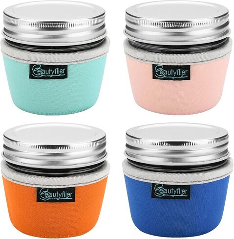 Beautyflier 4oz Mason Jar Sleeves, Neoprene Insulated Protector Covers for Ball Mason 4oz Quilted Jelly Jars, Non-Slip Grip Jar Jackets Fit ComSaf Regular Mouth Small Glass Jars, Sleeve Only in Kuwait