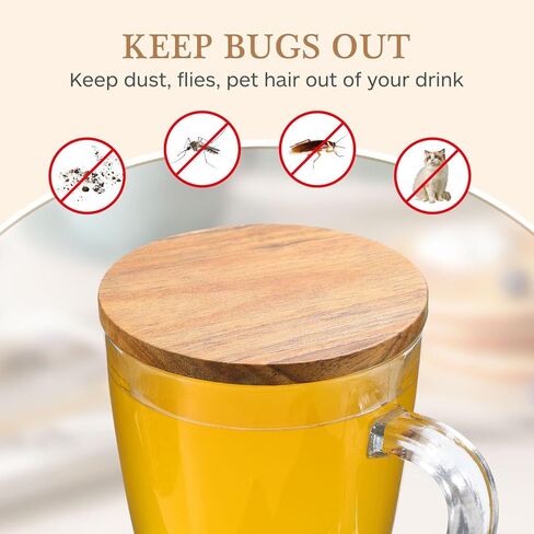 TEHAUX Wooden Mug Lid 3.54In Set of 4 – Airtight Seal Keeps Coffee & Tea Hot, Reusable Natural Wood Cover for Home, Office, Camping in Kuwait