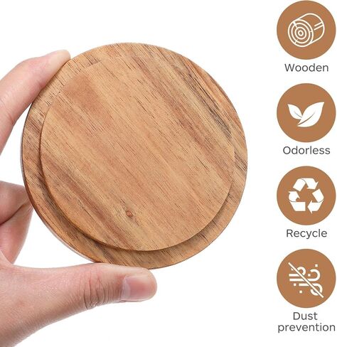TEHAUX Wooden Mug Lid 3.54In Set of 4 – Airtight Seal Keeps Coffee & Tea Hot, Reusable Natural Wood Cover for Home, Office, Camping in Kuwait