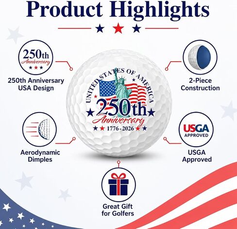 Infusion USA 250th Anniversary Golf Balls (12 Pack) – Patriotic America 250th Anniversary Design, USGA Approved 2-Piece Golf Balls, Red White & Blue Commemorative Golf Gift for Men and Women in Kuwait