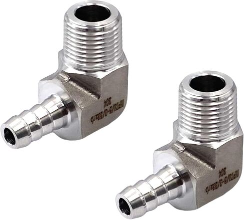 2 قطعة 3/8 "MNPT إلى 3/8" تركيبات شائكة، خرطوم بارب من الفولاذ المقاوم للصدأ 90 درجة إلى محولات خيط ذكر NPT لأنظمة الغازات والمياه والزيوت والوقود in Kuwait